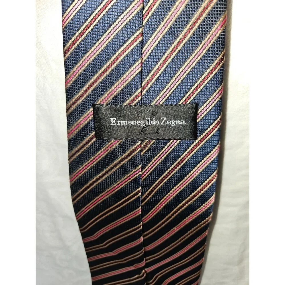 ERMENEGILDO ZEGNA Salmon Blue Diagonal Striped Tie